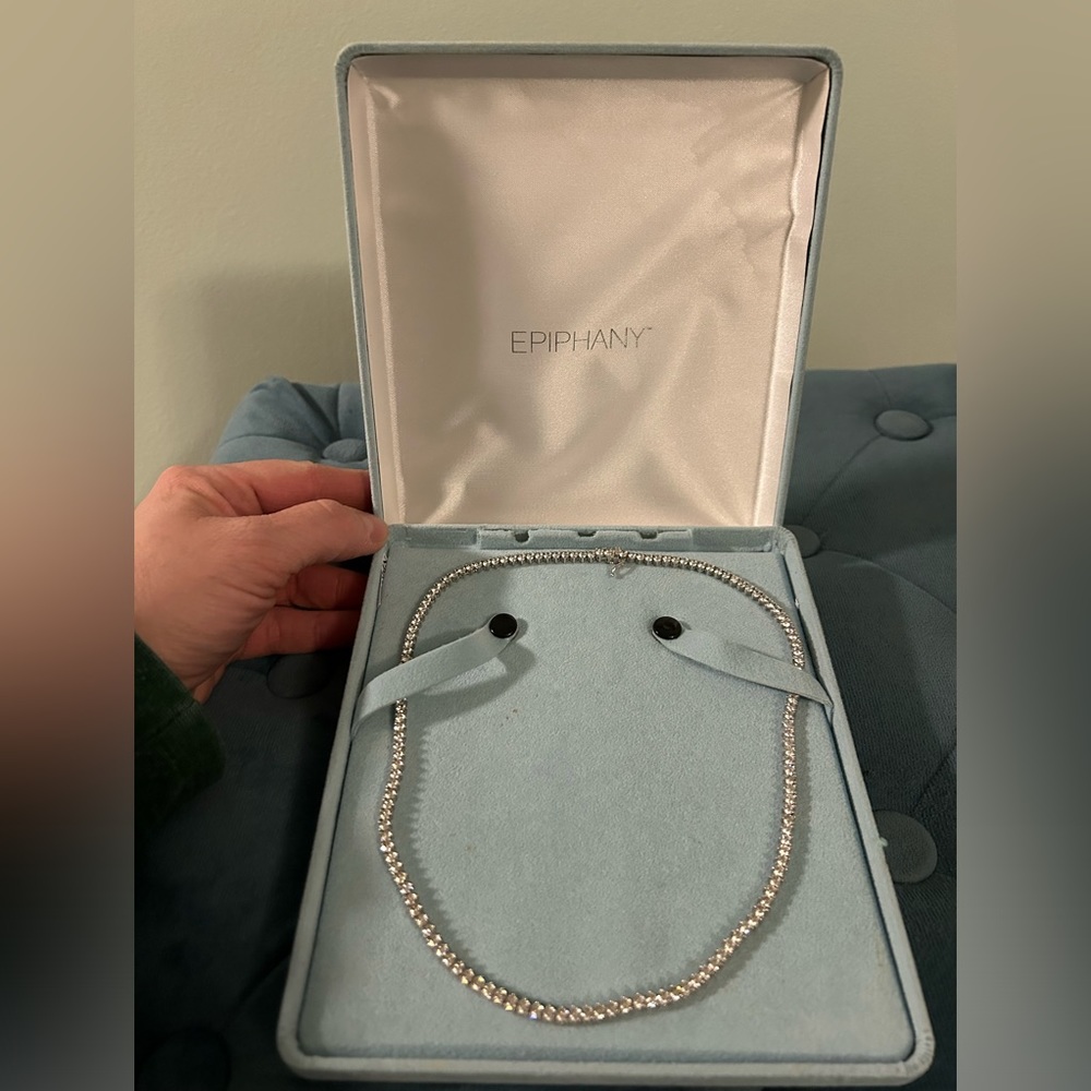 Epiphany Platinum Clad Diamonique Tennis 16 inch Necklace